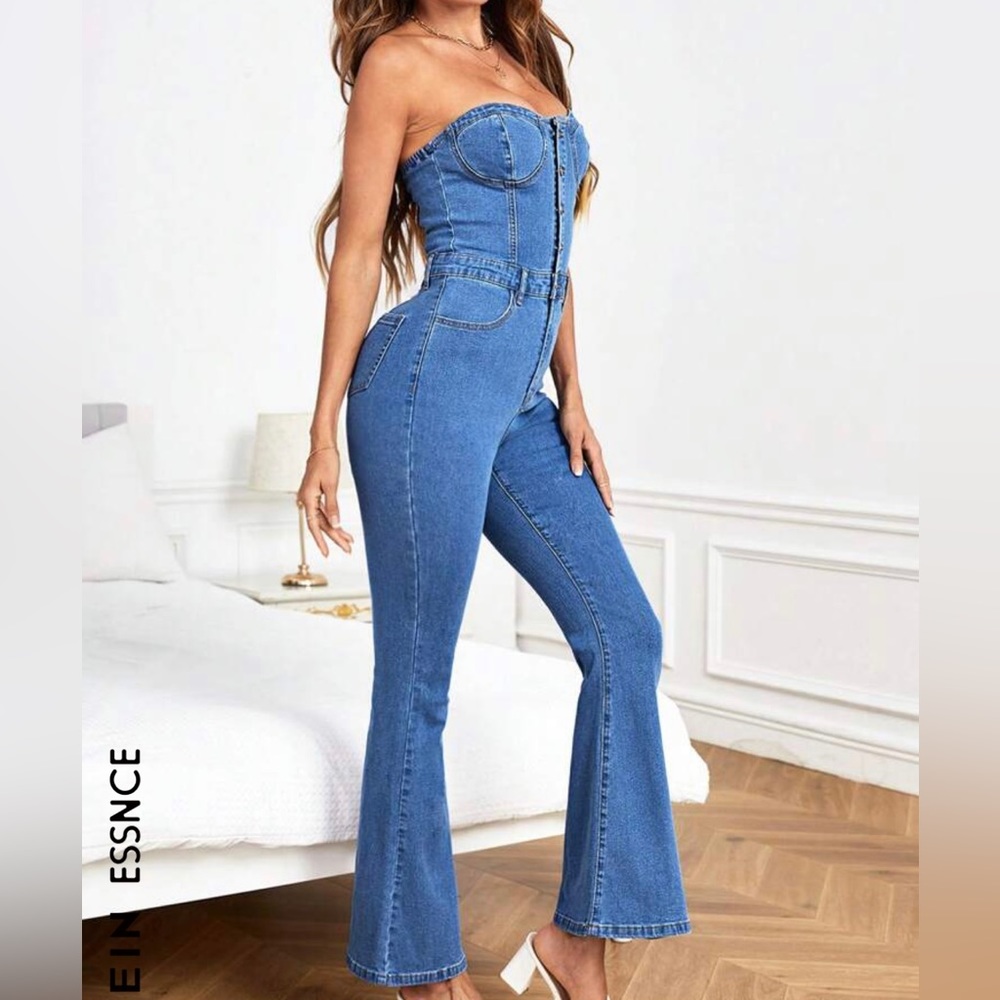 Strapless denim jumpsuit